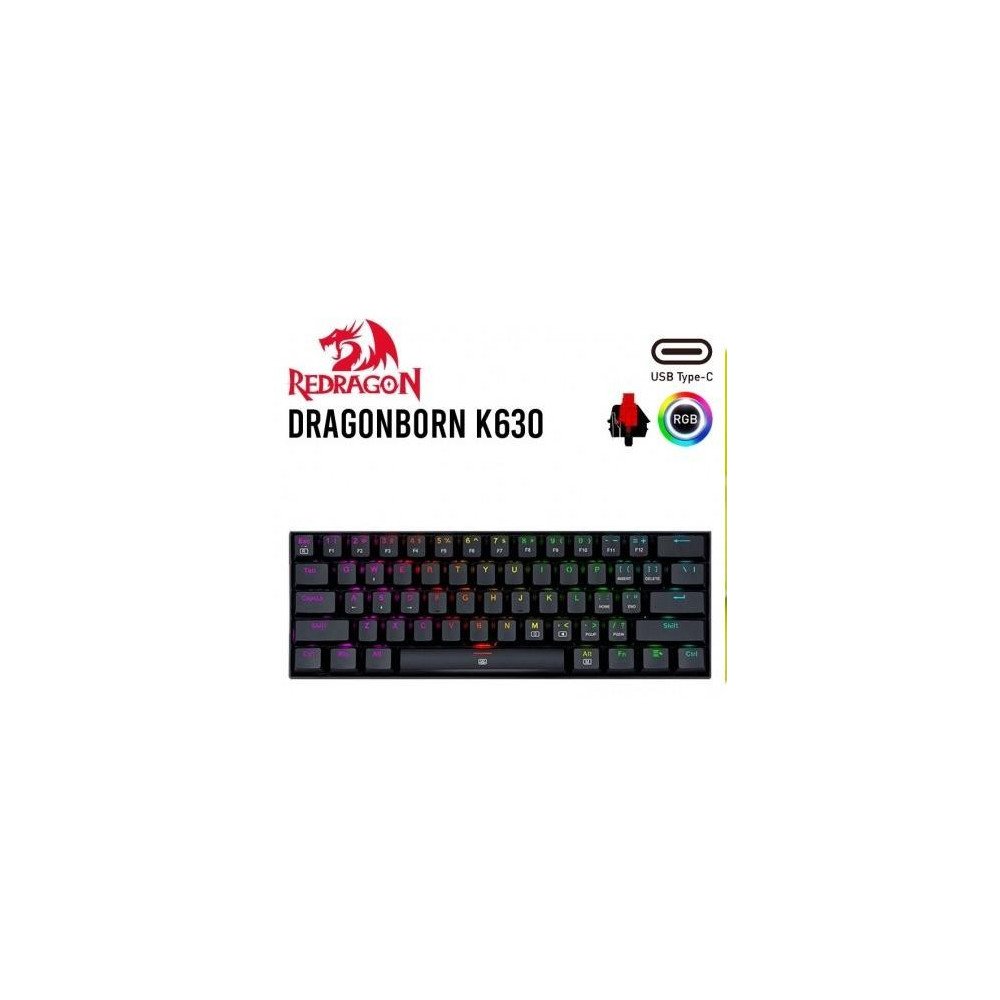 TECLADO REDRAGON DRAGONBORN BLACK ( K630RGB SP-RED )