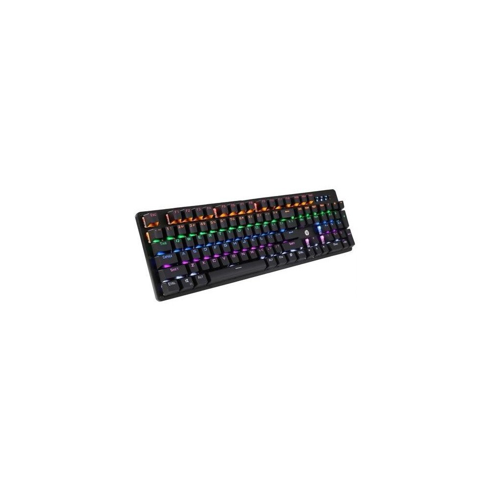 Teclado HP GK100 QWERTY HP Blue español color negro con luz RGB
