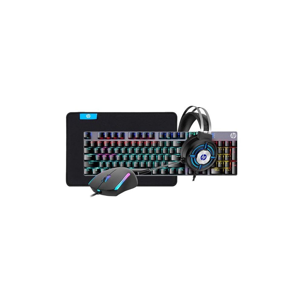 Combo HP Gaming 4 en 1 Teclado Mecánico Retroiluminado + Mouse + Auriculares + Mousepad