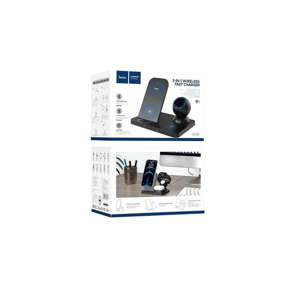 CW33 DOCK DE CARGA RAPIDA INALAMBRICA 3-in-1 NEGRO