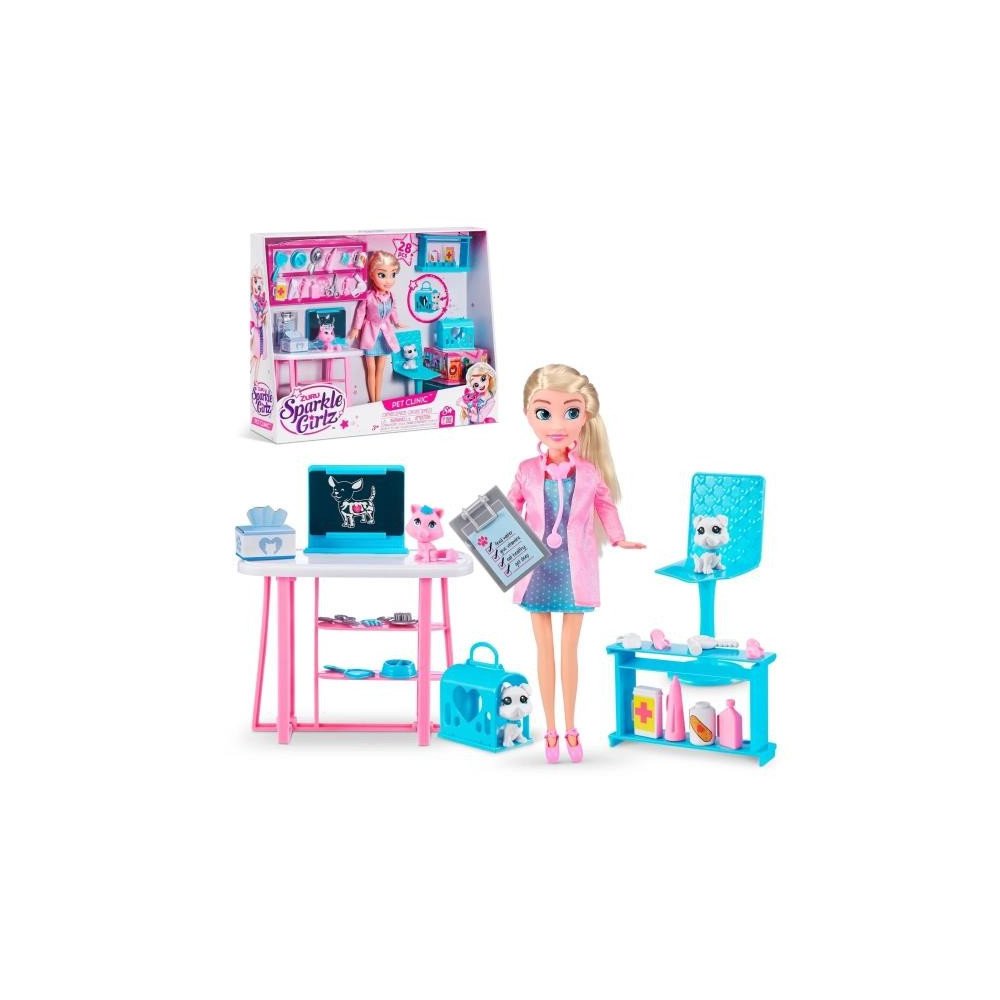 Playset Clinica Veterinaria Con MuÑeca De 27 Cms, Mascotas Y Accesorios Sparkle Girlz De Zuru