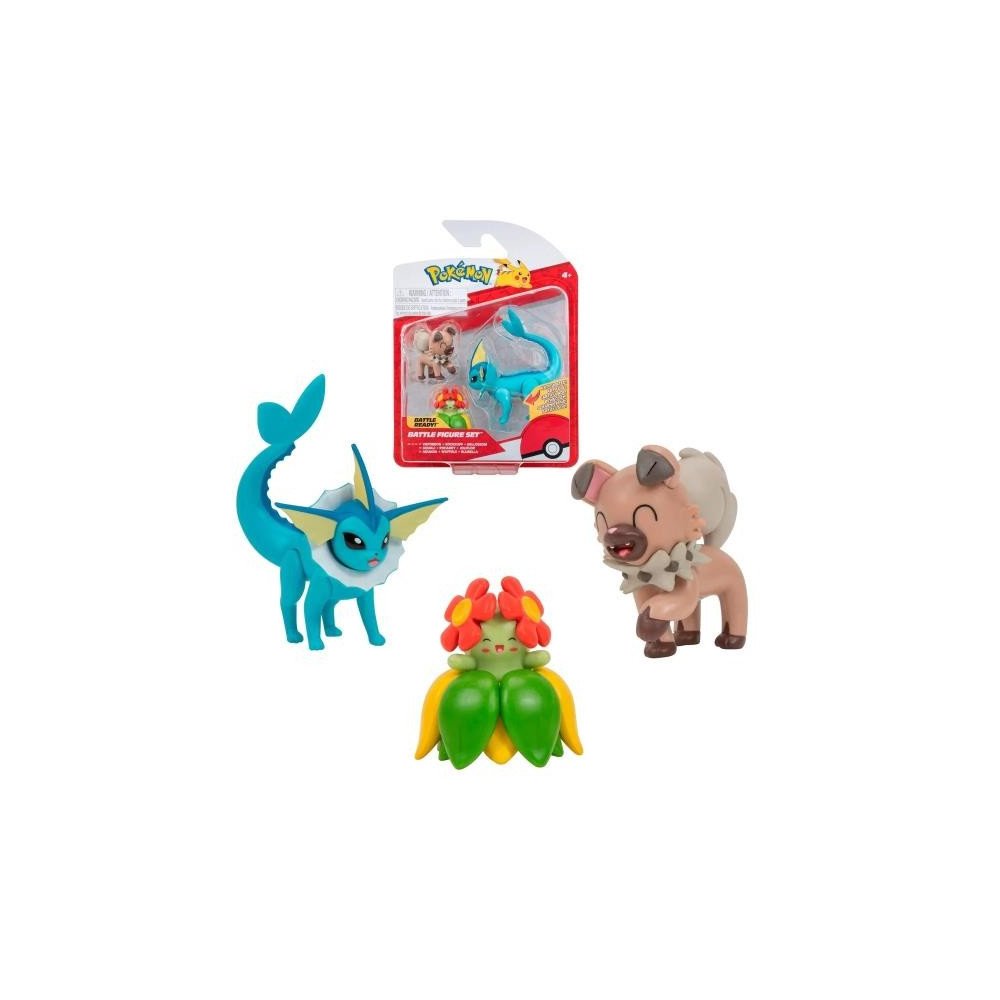 PACK 3 FIGURAS DE 5 A 8 CM. POKEMON – ROCKRUFF – BELLOSSOM – VAPOREON