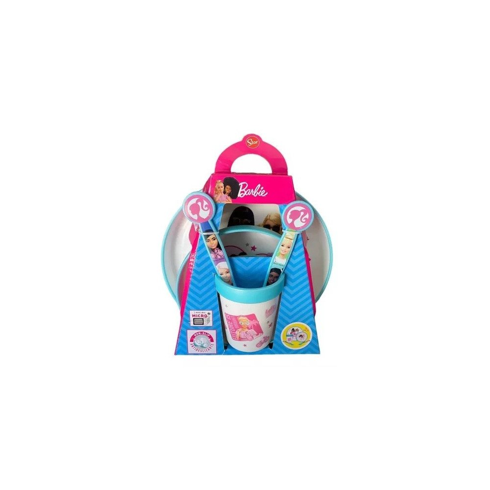 Set Alimentacion Plato Vaso Pote Niños 5 Pcs Barbie