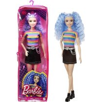 Muñeca Barbie Fashionistas top a rayas arcoíris y falda neg…