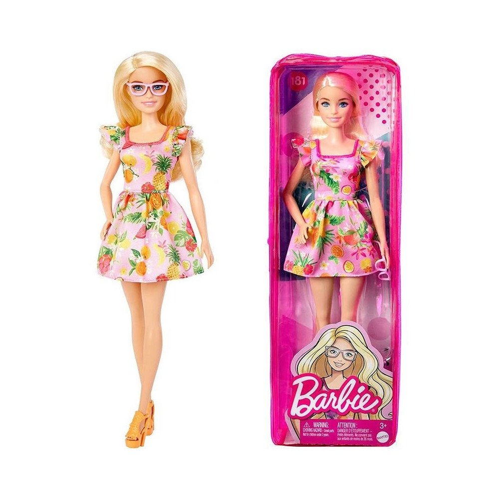 Muñeca Barbie de Mattel con vestido con estampado de frutas